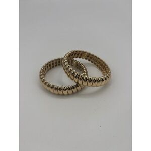 J. Crew Gold Tone Stretch Bracelet Bangle Set Ribbed Stackable BY600